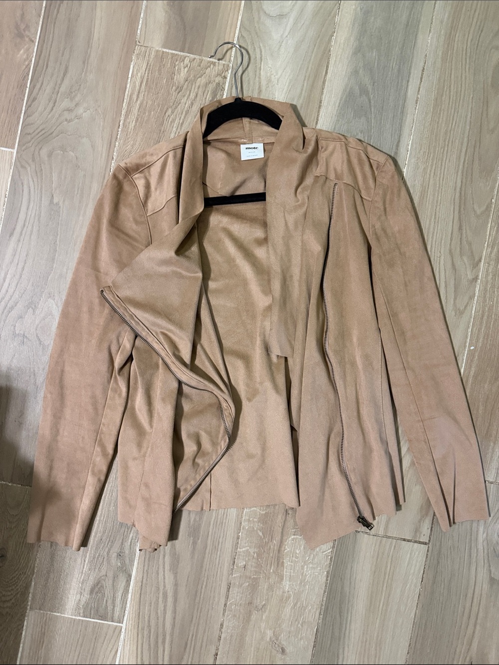 Women's Open-Front Faux Suede Jacket - Camel